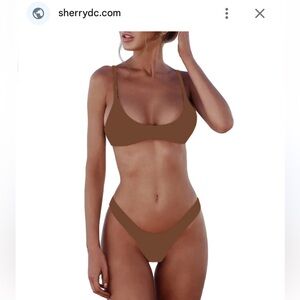 SherryDC Women's Size S Solid Scoop Neck Push Up Padded Brazilian Thong Bikini